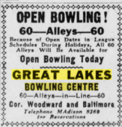 Great Lakes Bowling Centre - Jan 1942 Ad